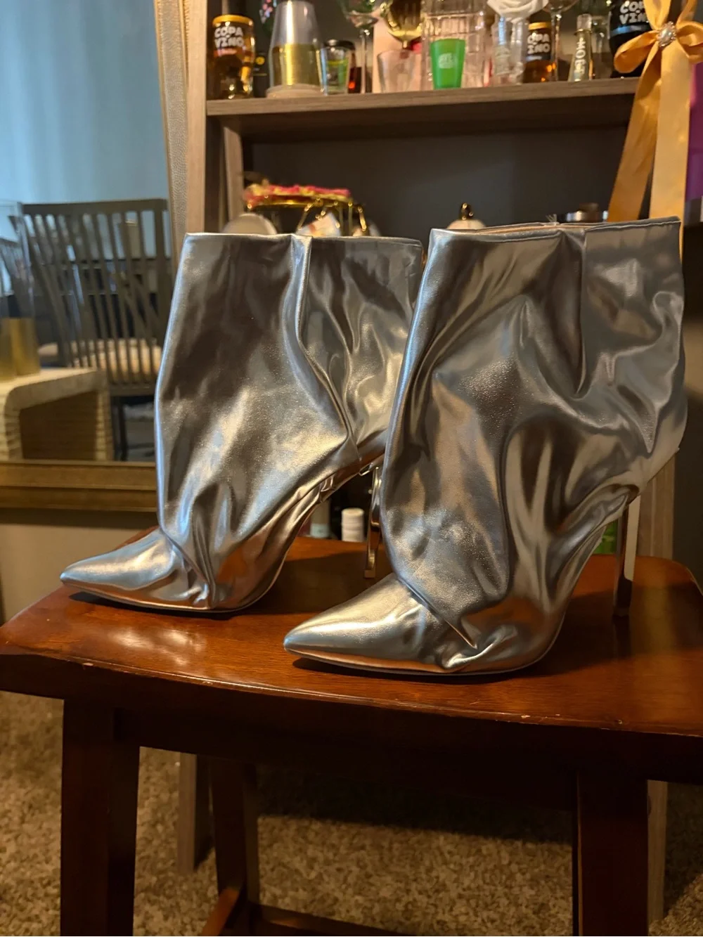 Metallic Silver Women’s Slouchy Pointed-Toe Ankle Boots *Free Gifts w/purchase